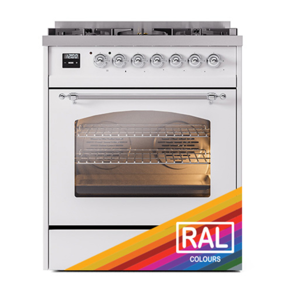 ILVE UP30NMPRACLP Nostalgie II 30 inch Dual Fuel Range with 5 Burners with 4 cu. ft. Oven Capacity (Liquid Propane, Triple Glass Door, RAL, Chrome) 5 ILVE_UP30NMPRACLP_Nostalgie_II_30"_Dual_Fuel_Range_front_view
