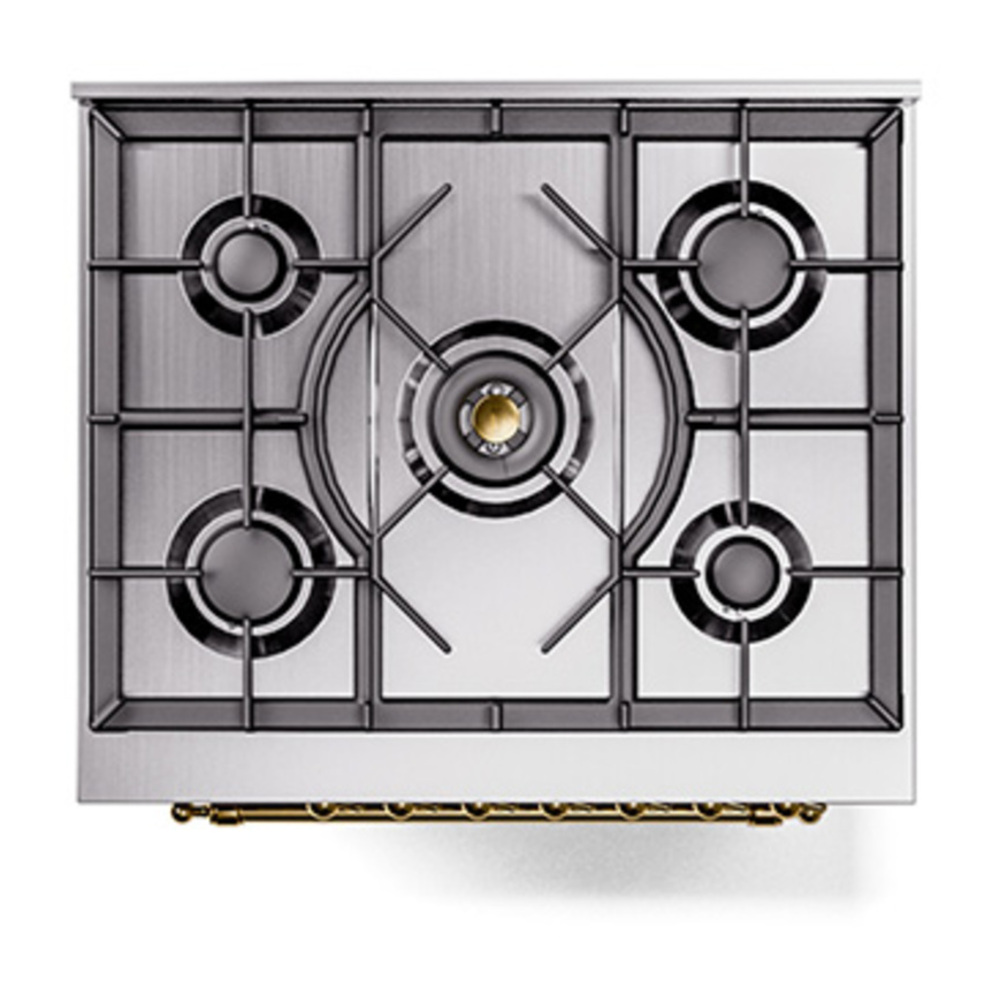 ILVE UP30NMPRAG Nostalgie II 30 inch Dual Fuel Range with 5 Burners with 4 cu. ft. Oven Capacity (Natural Gas, Triple Glass Door, RAL, Brass) 6 ILVE_UP30NMPRAG_Nostalgie_II_30"_Dual_Fuel_Range_top_view
