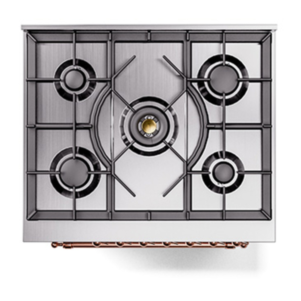 ILVE UP30NMPRAPLP Nostalgie II 30 inch Dual Fuel Range with 5 Burners with 4 cu. ft. Oven Capacity (Liquid Propane, Triple Glass Door, RAL, Copper) 7 ILVE_UP30NMPRAPLP_Nostalgie_II_30"_Dual_Fuel_Range_top_view