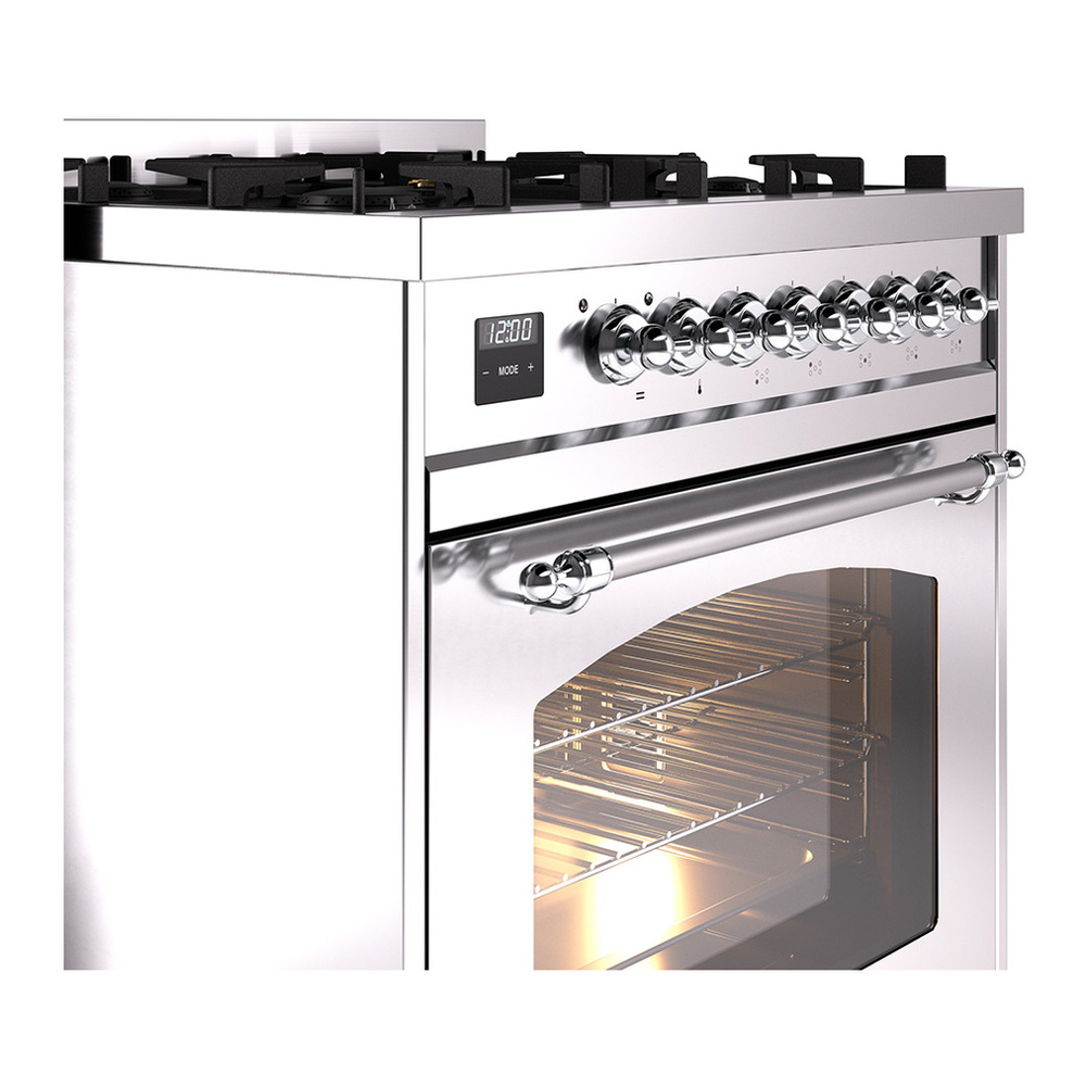 ILVE UP30NMPSSCLP Nostalgie II 30 inch Dual Fuel Range with 5 Burners with 4 cu. ft. Oven Capacity (Liquid Propane, Triple Glass Door, Stainless Steel, Chrome) 8 ILVE_UP30NMPSSCLP_Nostalgie_II_30"_Dual_Fuel_Range_details