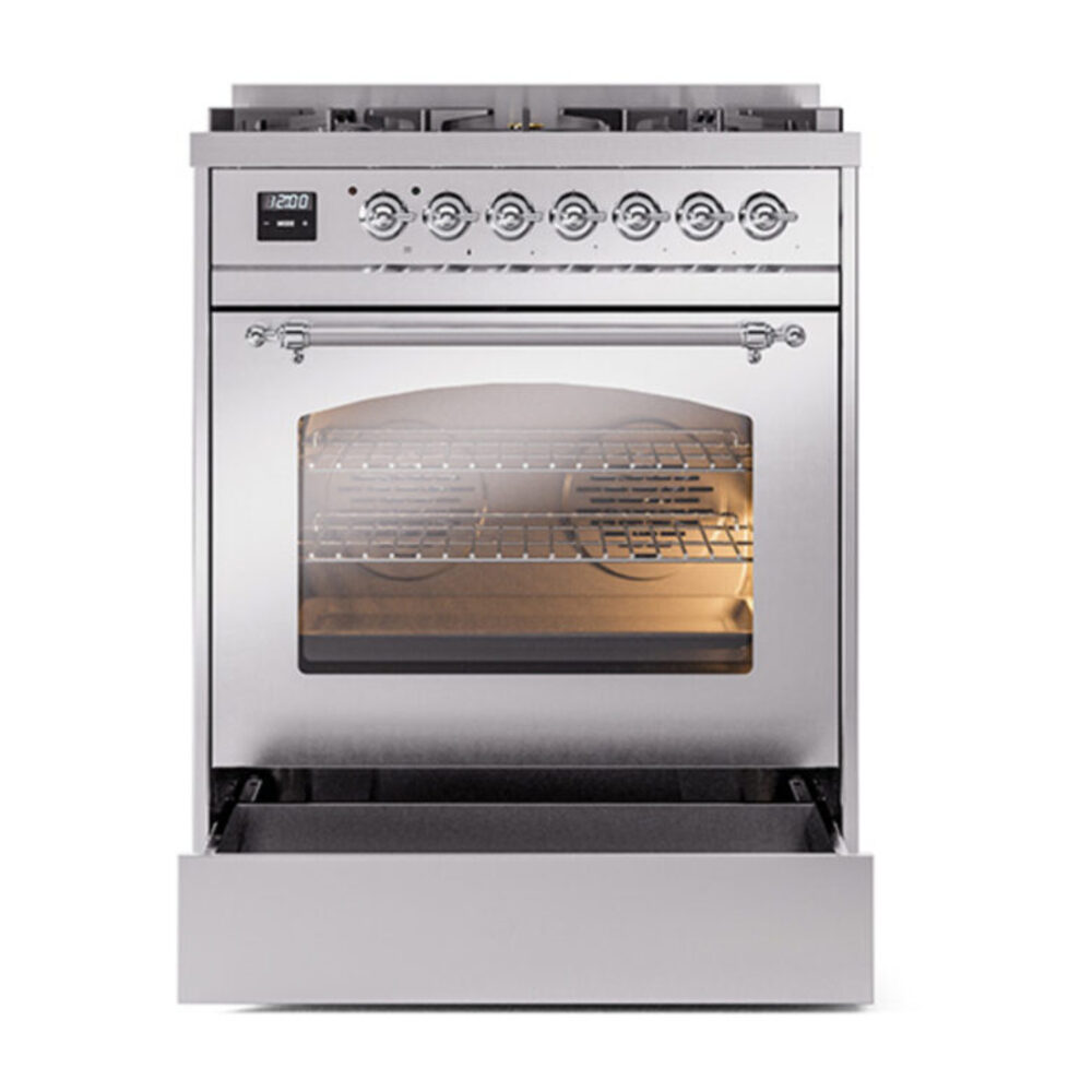 ILVE_UP30NMPSSC_Nostalgie_II_30"_Dual_Fuel_Range_drawer_opened