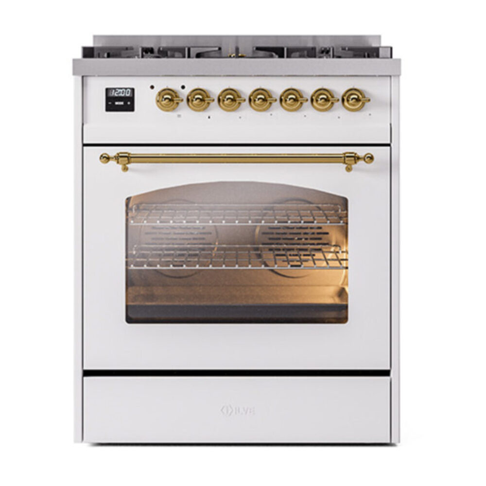 ILVE_UP30NMPWHGLP_Nostalgie_II_30"_Dual_Fuel_Range_front_view