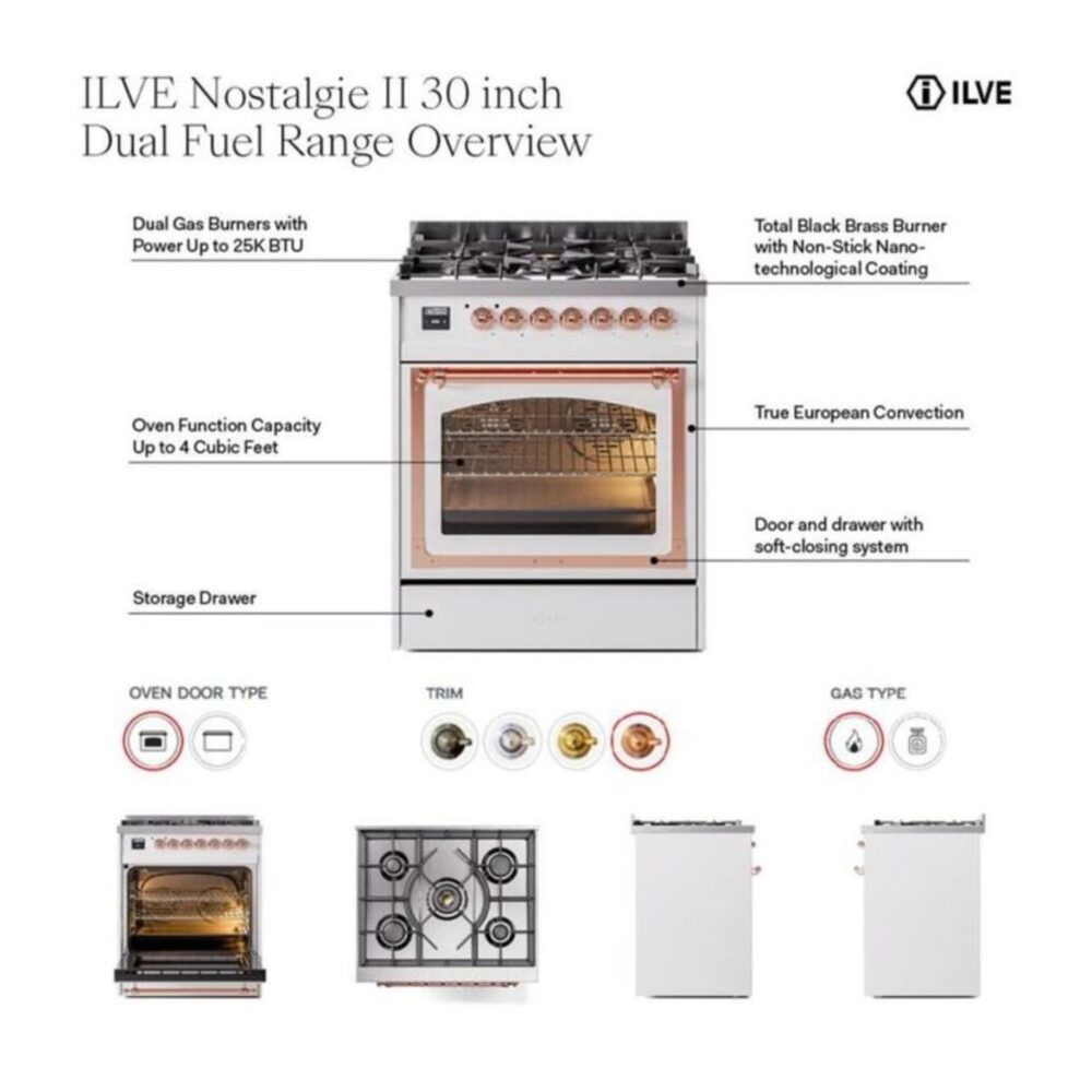 ILVE UP30NMP Nostalgie II 30 inch Dual Fuel Range with 5 Burners with 4 cu. ft. Oven Capacity