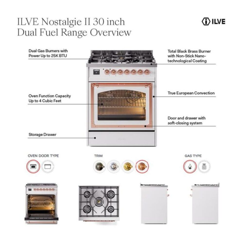 ILVE UP30NMP Nostalgie II 30 inch Dual Fuel Range with 5 Burners