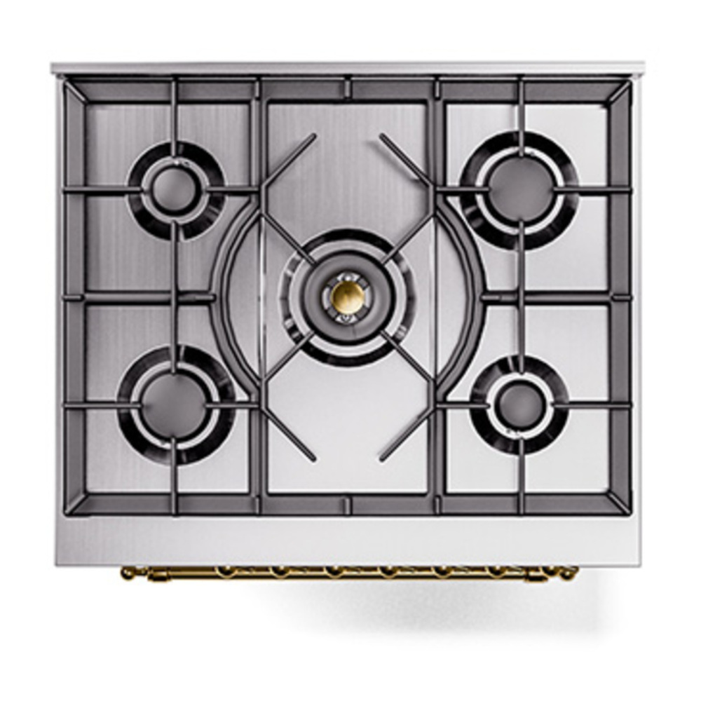 ILVE UP30QNMPWHGLP Nostalgie II 30 inch Dual Fuel Range with 5 Burners with 4 cu. ft. Oven Capacity (Liquid Propane, Solid Door, White, Brass) 6 ILVE_UP30QNMPWHGLP_Nostalgie_II_30"_Dual_Fuel_Range_top_view