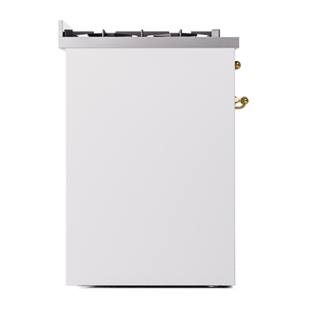 ILVE UP30QNMPWHGLP Nostalgie II 30 inch Dual Fuel Range with 5 Burners with 4 cu. ft. Oven Capacity (Liquid Propane, Solid Door, White, Brass) 7 ILVE_UP30QNMPWHGLP_Nostalgie_II_30"_Dual_Fuel_Range_left_side