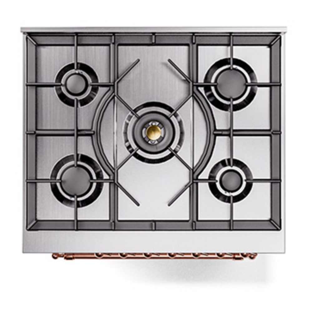 ILVE UP30QNMPWHPLP Nostalgie II 30 inch Dual Fuel Range with 5 Burners with 4 cu. ft. Oven Capacity (Liquid Propane, Solid Door, White, Copper) 6 ILVE_UP30QNMPWHPLP_Nostalgie_II_30"_Dual_Fuel_Range_top_view