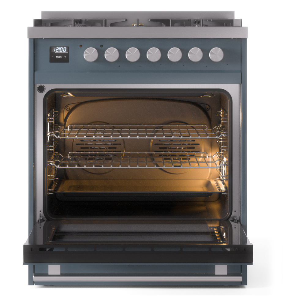ILVE UP30WMPBGLP Professional Plus II 30" Dual Fuel Range, oven door opened