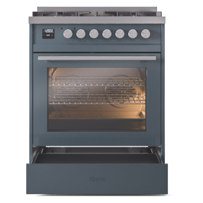 ILVE UP30WMPBGLP Professional Plus II 30" Dual Fuel Range, drawer opened