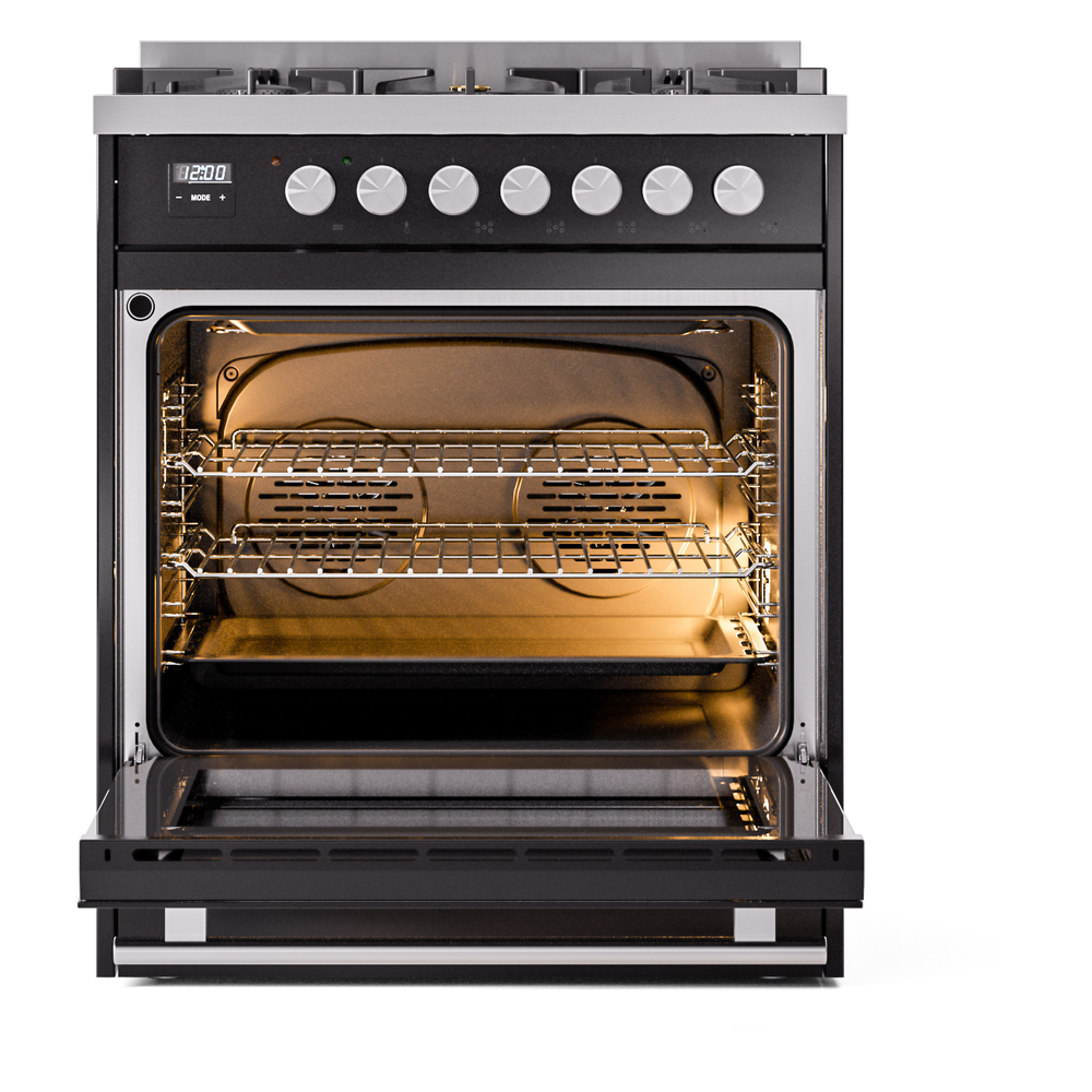ILVE UP30WMPBKLP Professional Plus II 30" Dual Fuel Range, oven door opened
