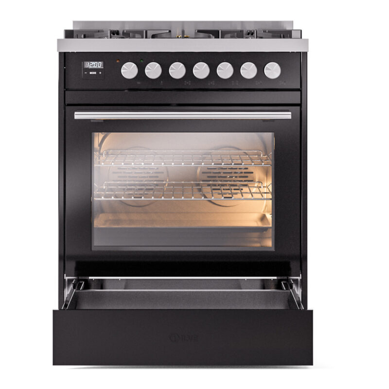 ILVE UP30WMPBKLP Professional Plus II 30" Dual Fuel Range, drawer opened