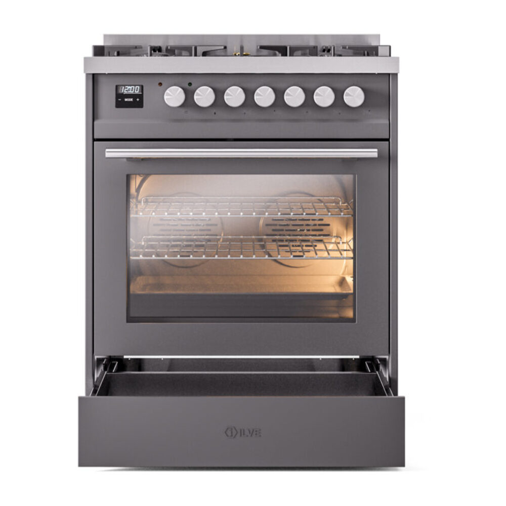 ILVE UP30WMPMG Professional Plus II 30" Dual Fuel Range, drawer opened