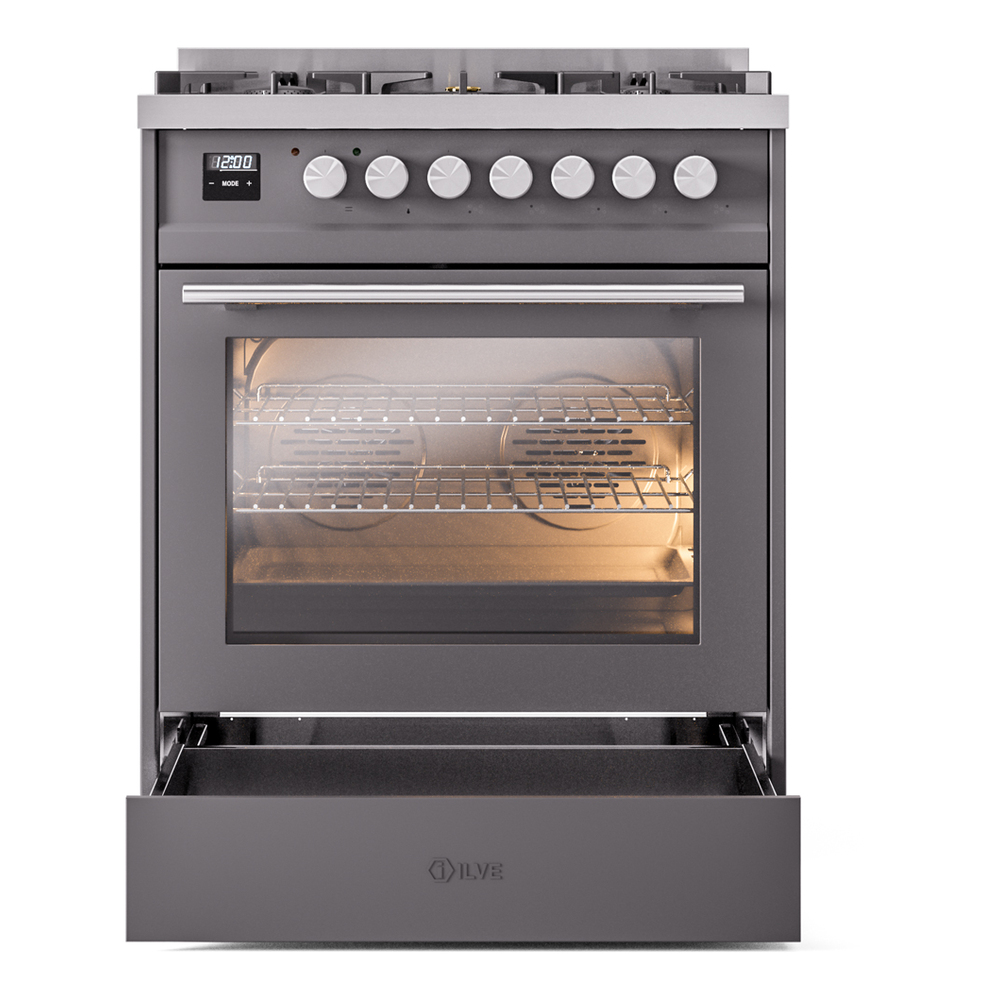 ILVE UP30WMPMG Professional Plus II 30" Dual Fuel Range, drawer opened