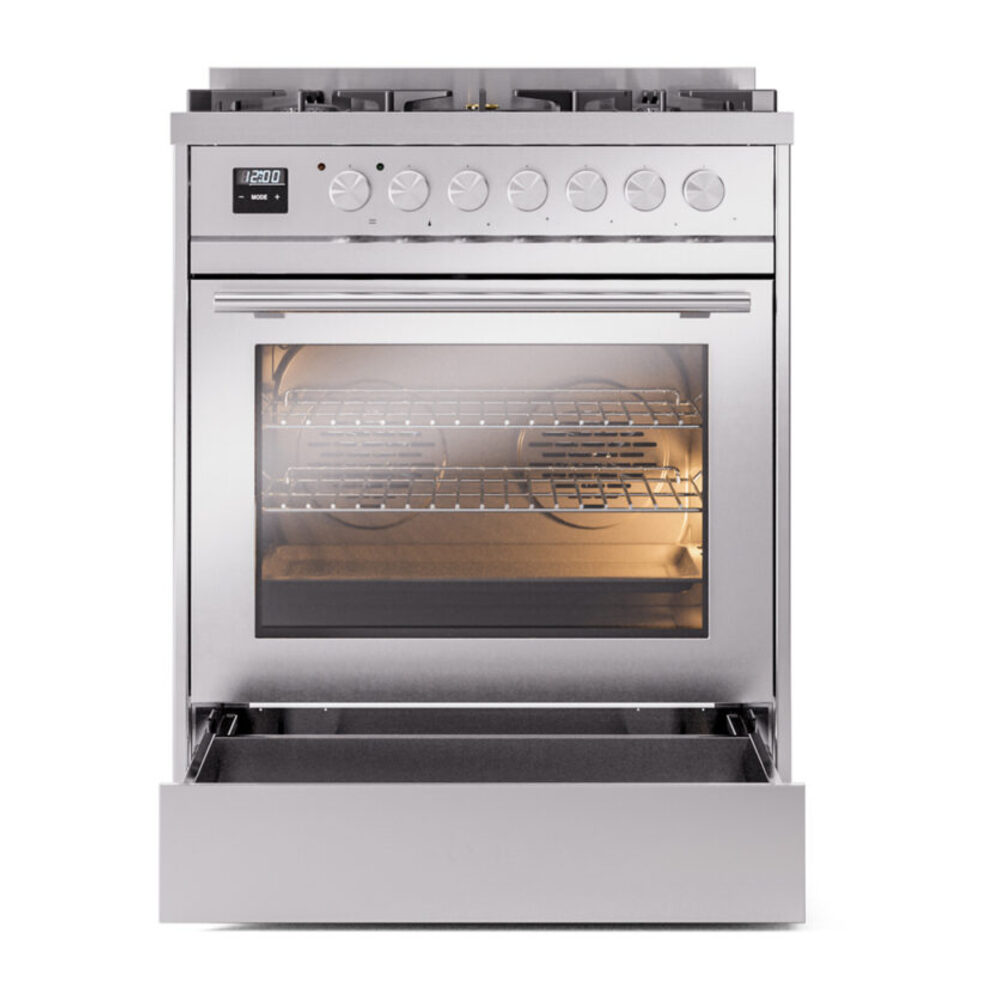 ILVE UP30WMPSSLP Professional Plus II 30" Dual Fuel Range, drawer opened