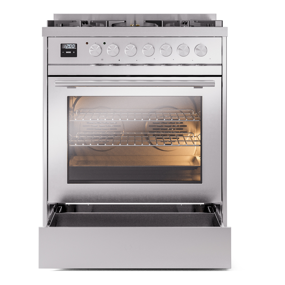 ILVE UP30WMPSS Professional Plus II 30" Dual Fuel Range, drawer opened