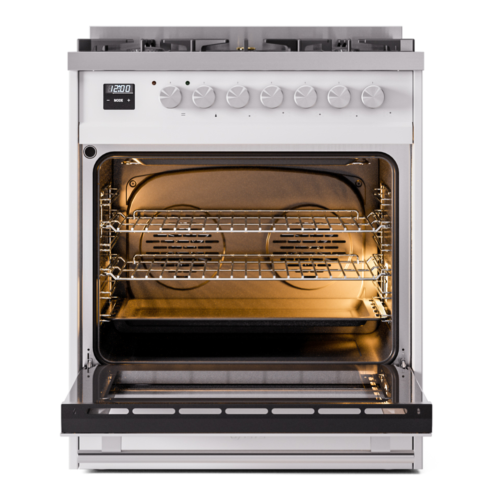 ILVE UP30WMPWH Professional Plus II 30" Dual Fuel Range, oven door opened