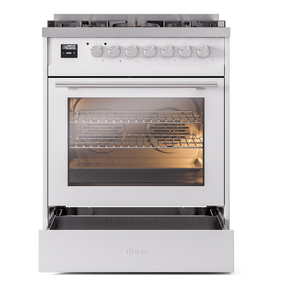 ILVE UP30WMPWH Professional Plus II 30" Dual Fuel Range, drawer opened