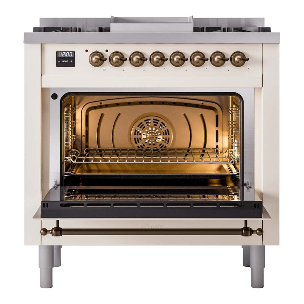 ILVE Nostalgie II 36" UP36FNMPAWBLP Dual Fuel Range door opened