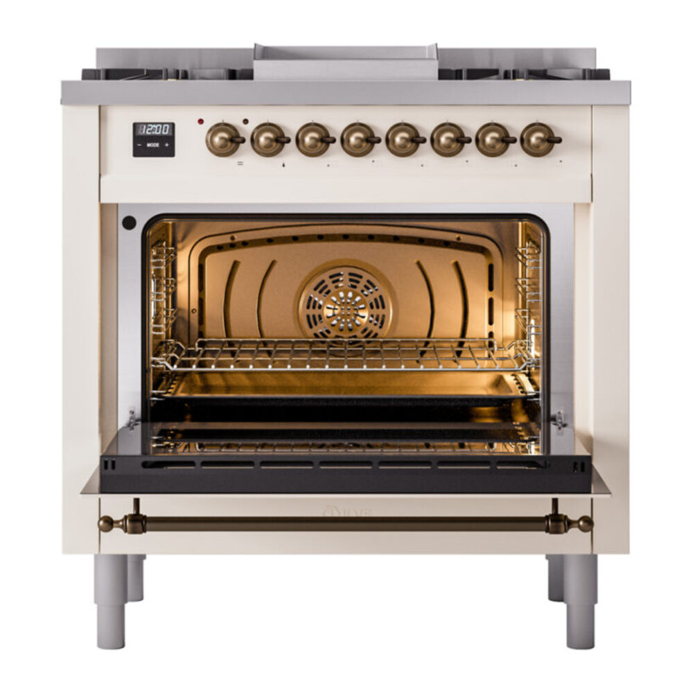 ILVE Nostalgie II 36" UP36FNMPAWBLP Dual Fuel Range door opened