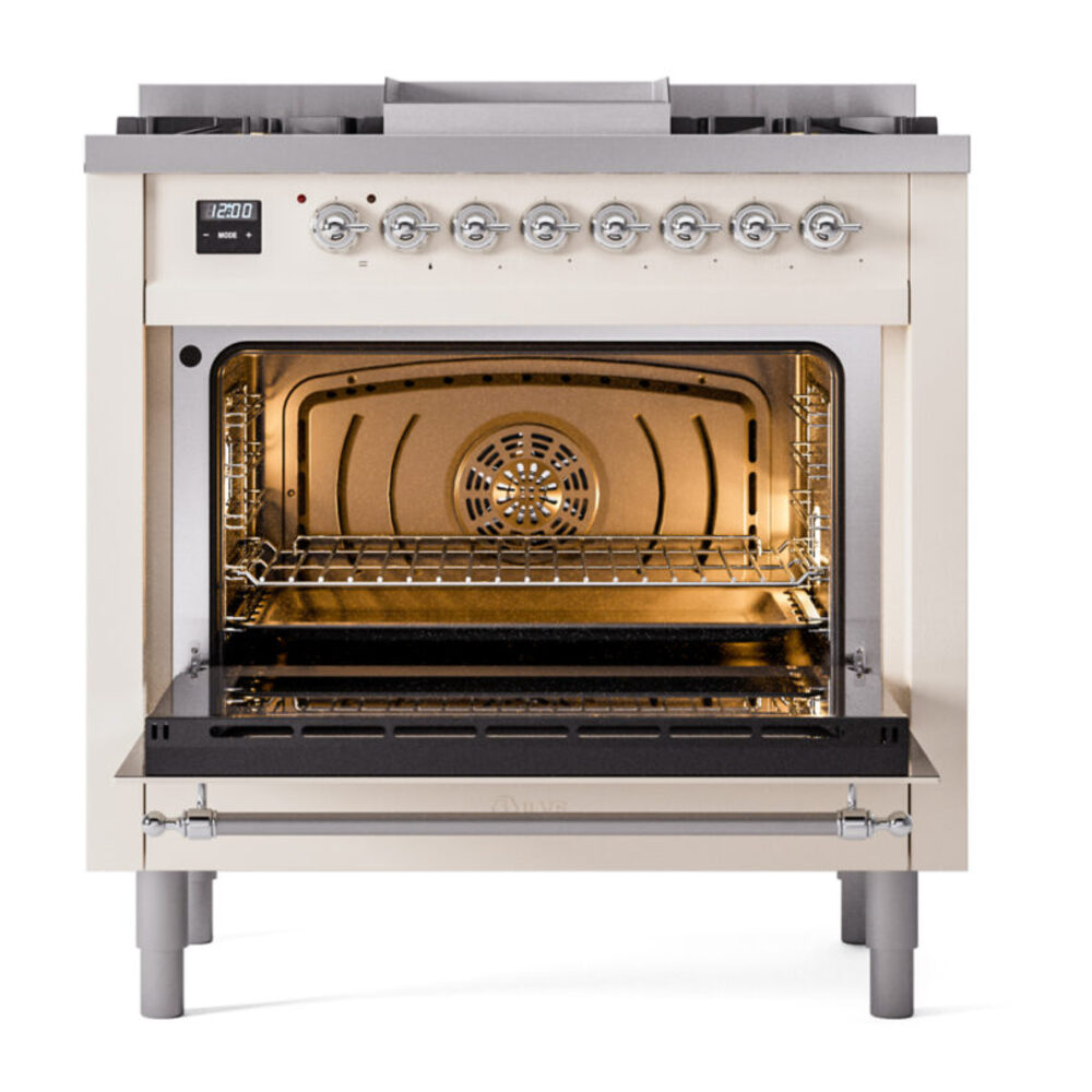 ILVE Nostalgie II 36" UP36FNMPAWCLP Dual Fuel Range door opened