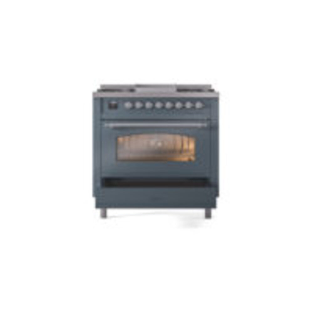 ILVE Nostalgie II 36" UP36FNMPBGCLP Dual Fuel Range drawer opened