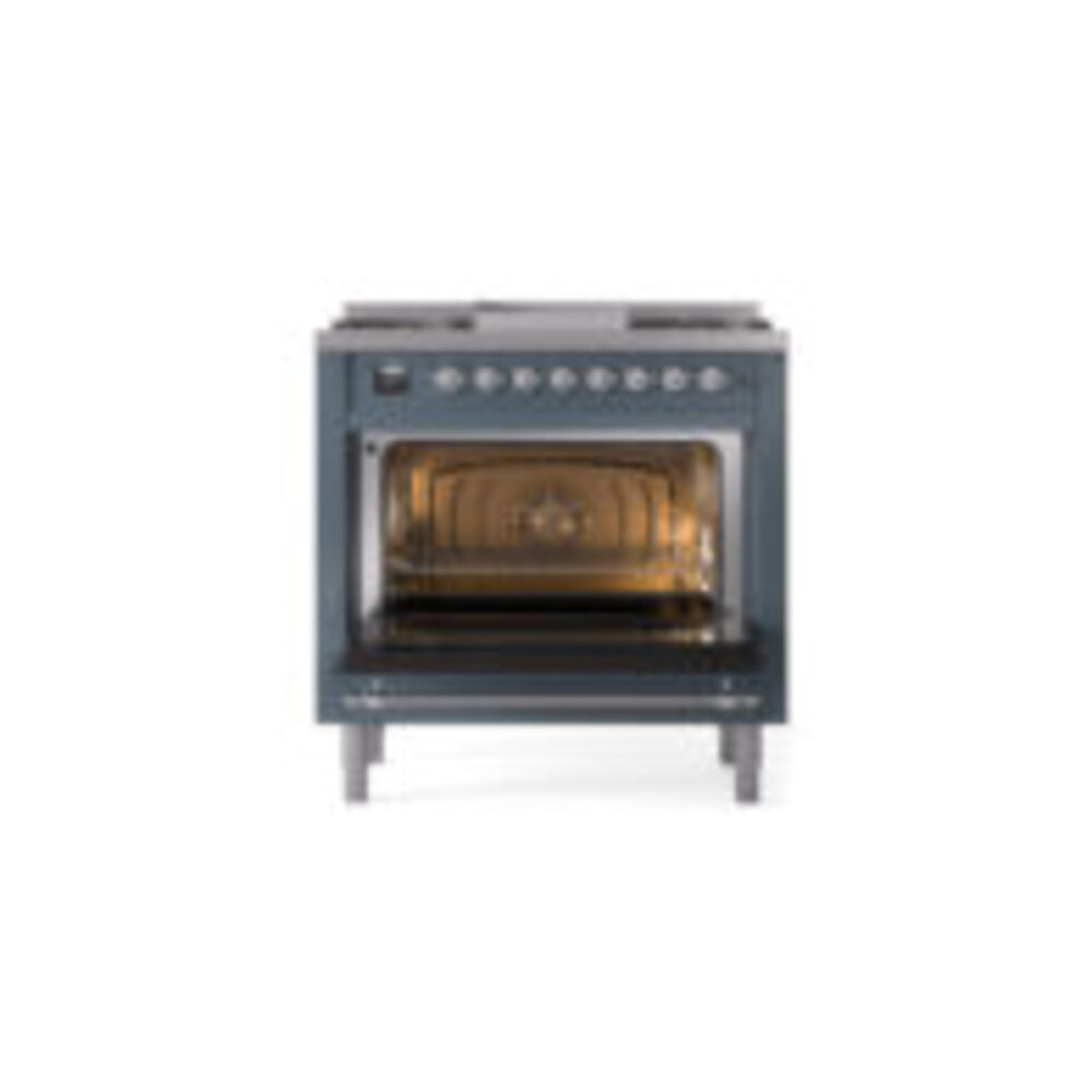 ILVE Nostalgie II 36" UP36FNMPBGC Dual Fuel Range door opened