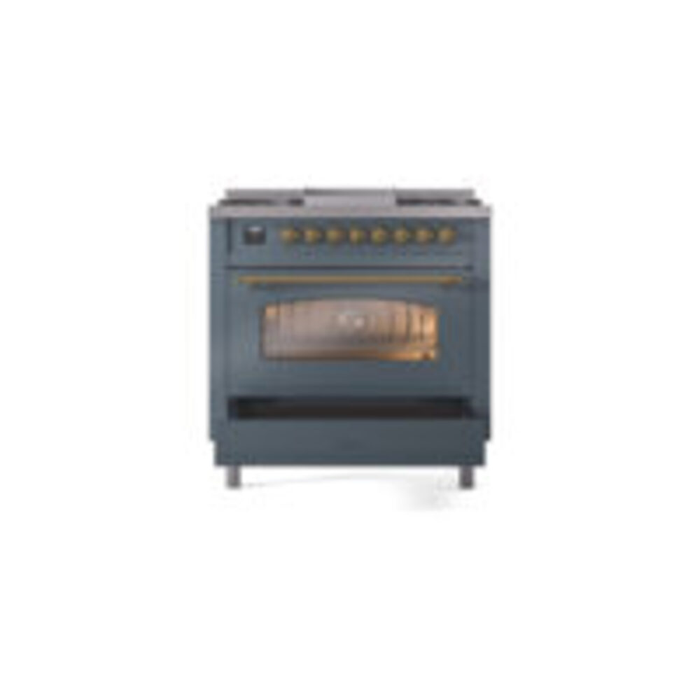 ILVE Nostalgie II 36" UP36FNMPBGG Dual Fuel Range drawer opened