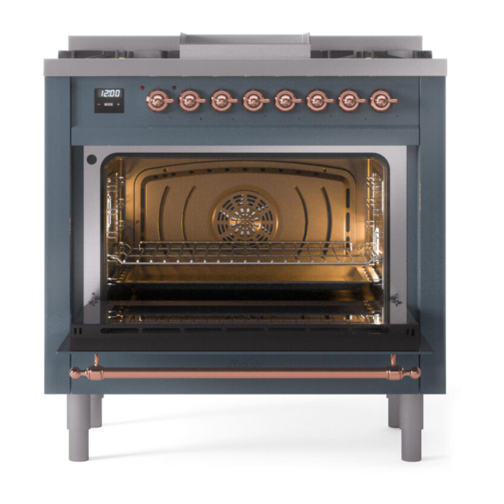 ILVE Nostalgie II 36" UP36FNMPBGP Dual Fuel Range door opened