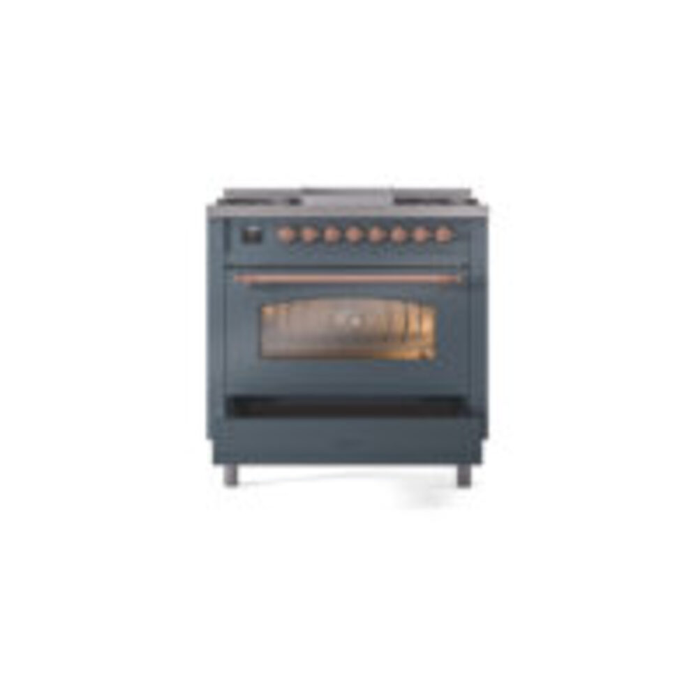 ILVE Nostalgie II 36" UP36FNMPBGP Dual Fuel Range drawer opened