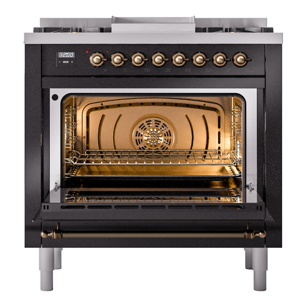 ILVE Nostalgie II 36" UP36FNMPBKBLP Dual Fuel Range door opened