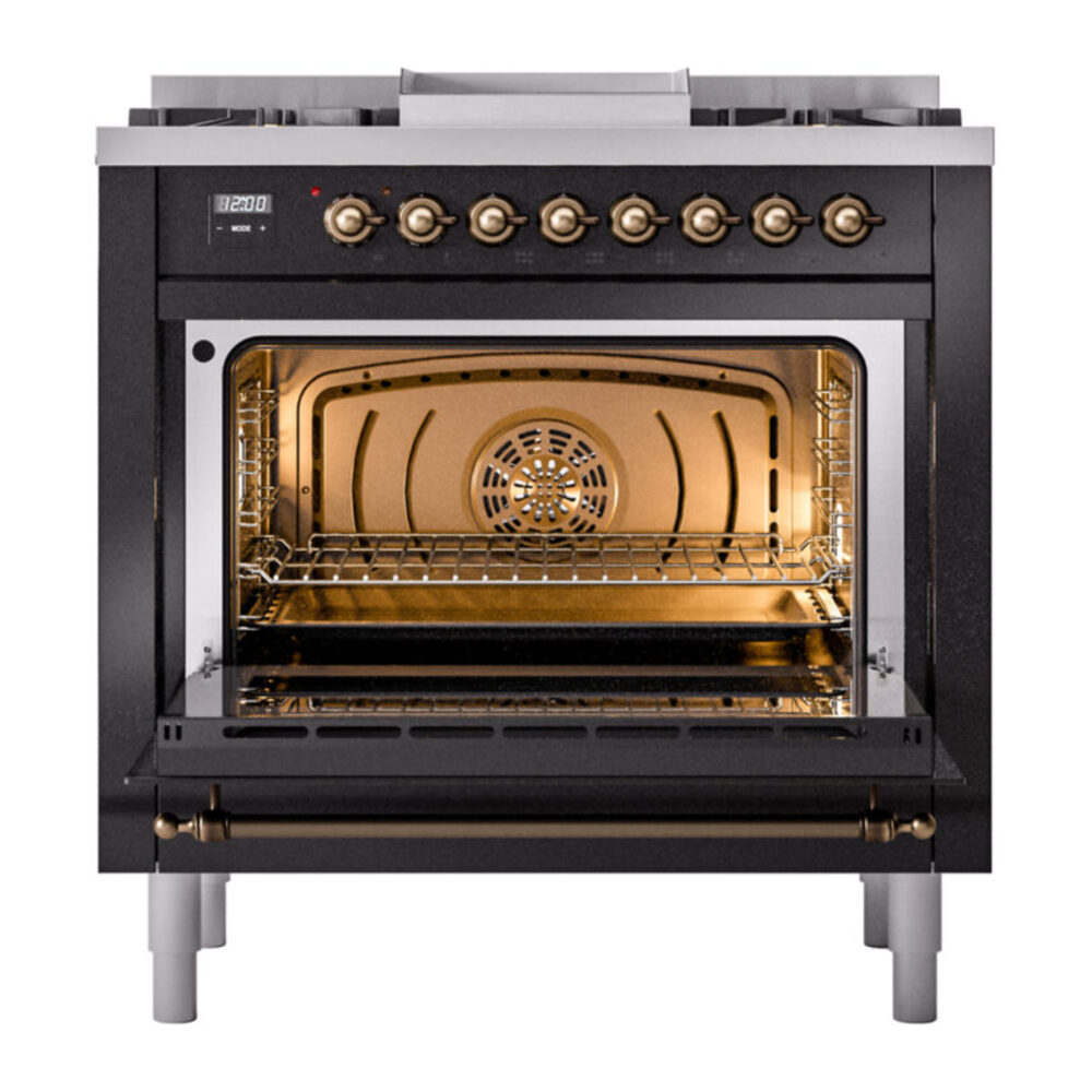 ILVE Nostalgie II 36" UP36FNMPBKBLP Dual Fuel Range door opened