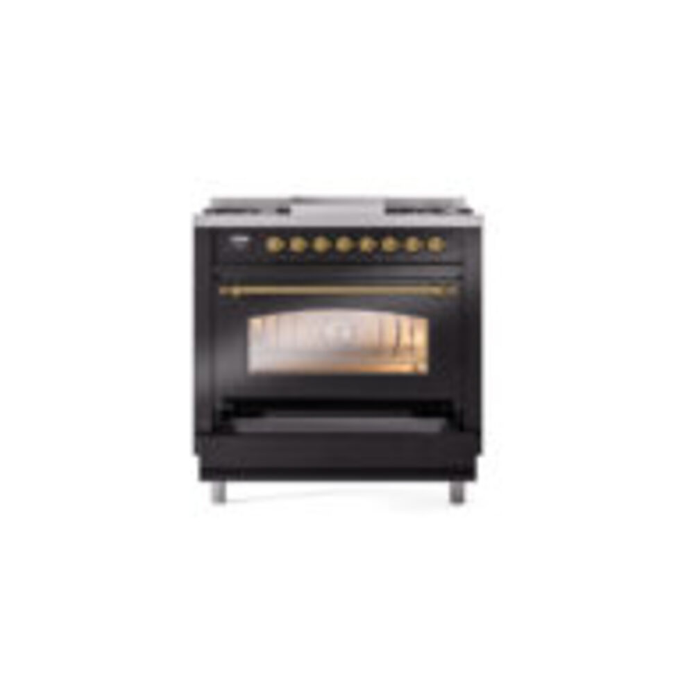 ILVE Nostalgie II 36" UP36FNMPBKGLP Dual Fuel Range drawer opened