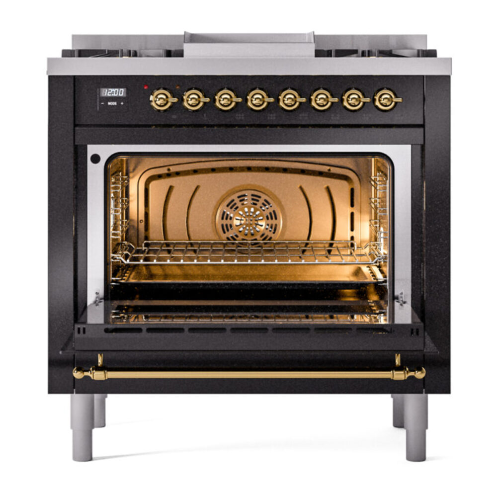 ILVE Nostalgie II 36" UP36FNMPBKG Dual Fuel Range door opened