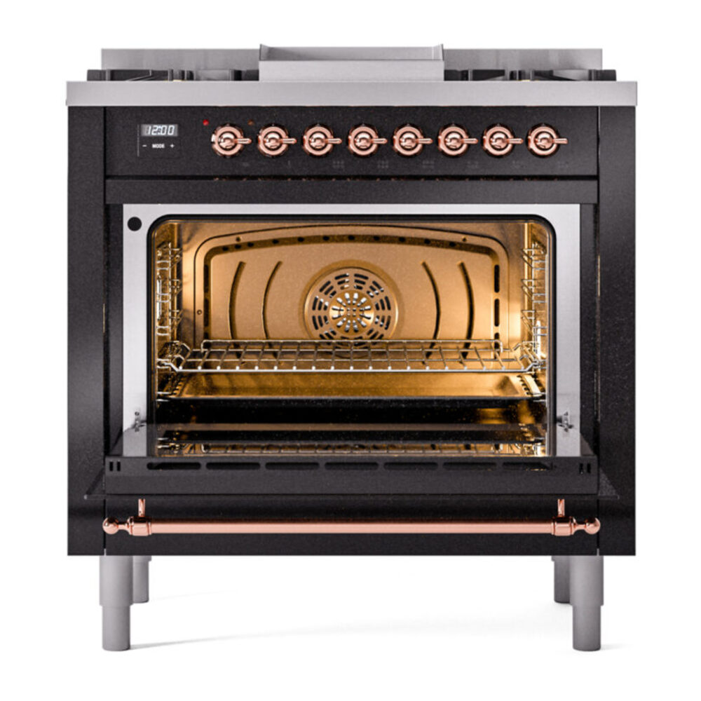 ILVE Nostalgie II 36" UP36FNMPBKPLP Dual Fuel Range door opened