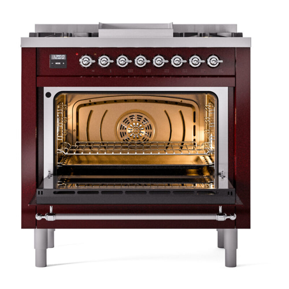 ILVE Nostalgie II 36" UP36FNMPBUCLP Dual Fuel Range door opened