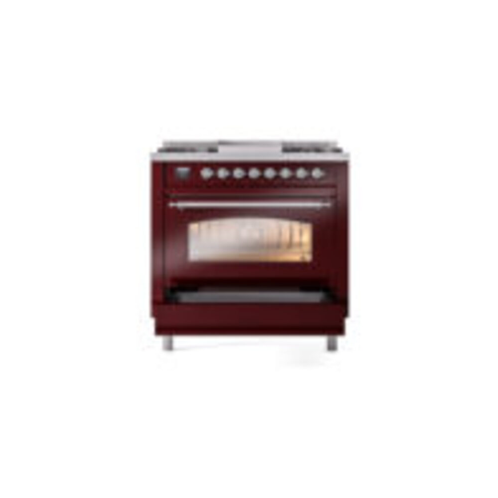 ILVE Nostalgie II 36" UP36FNMPBUCLP Dual Fuel Range drawer opened