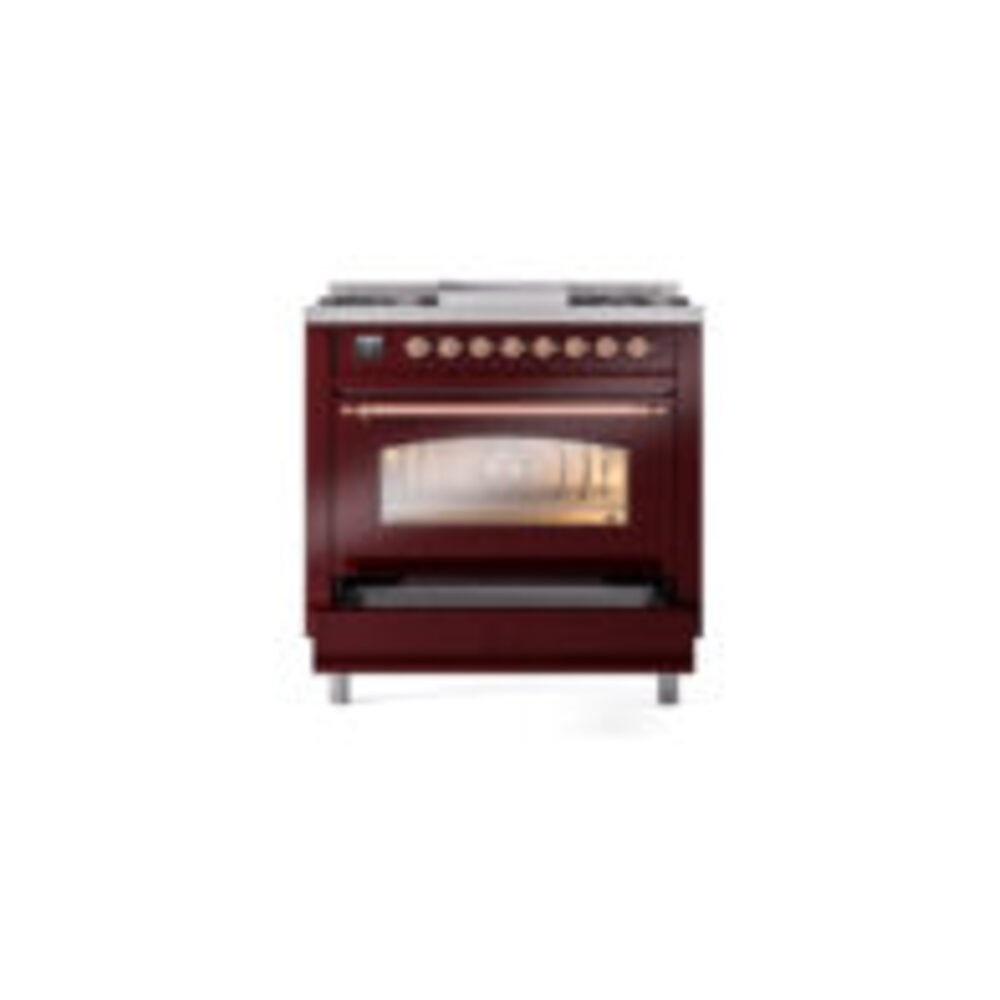 ILVE Nostalgie II 36" UP36FNMPBUPLP Dual Fuel Range drawer opened