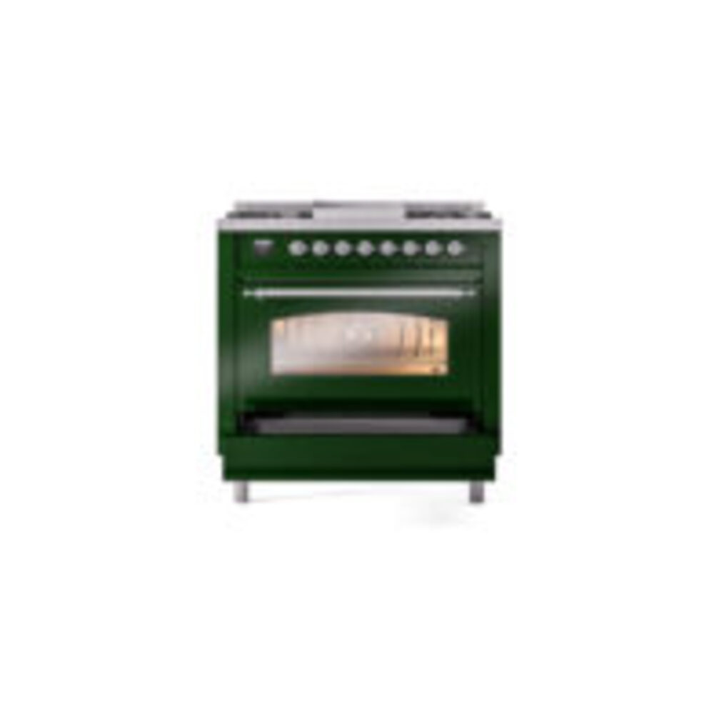 ILVE Nostalgie II 36" UP36FNMPEGCLP Dual Fuel Range drawer opened