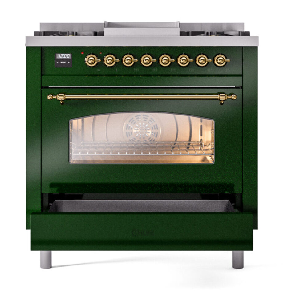 ILVE Nostalgie II 36" UP36FNMPEGGLP Dual Fuel Range drawer opened