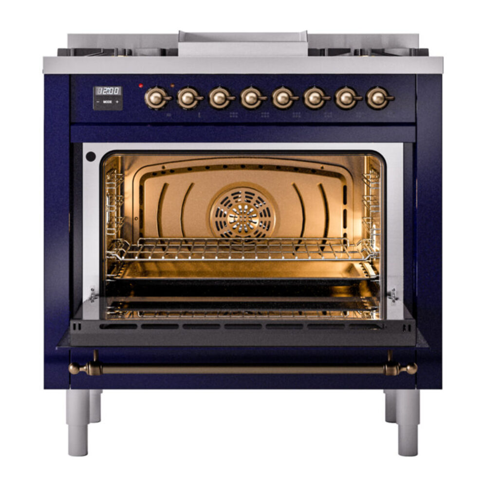 ILVE Nostalgie II 36" UP36FNMPMBB Dual Fuel Range door opened
