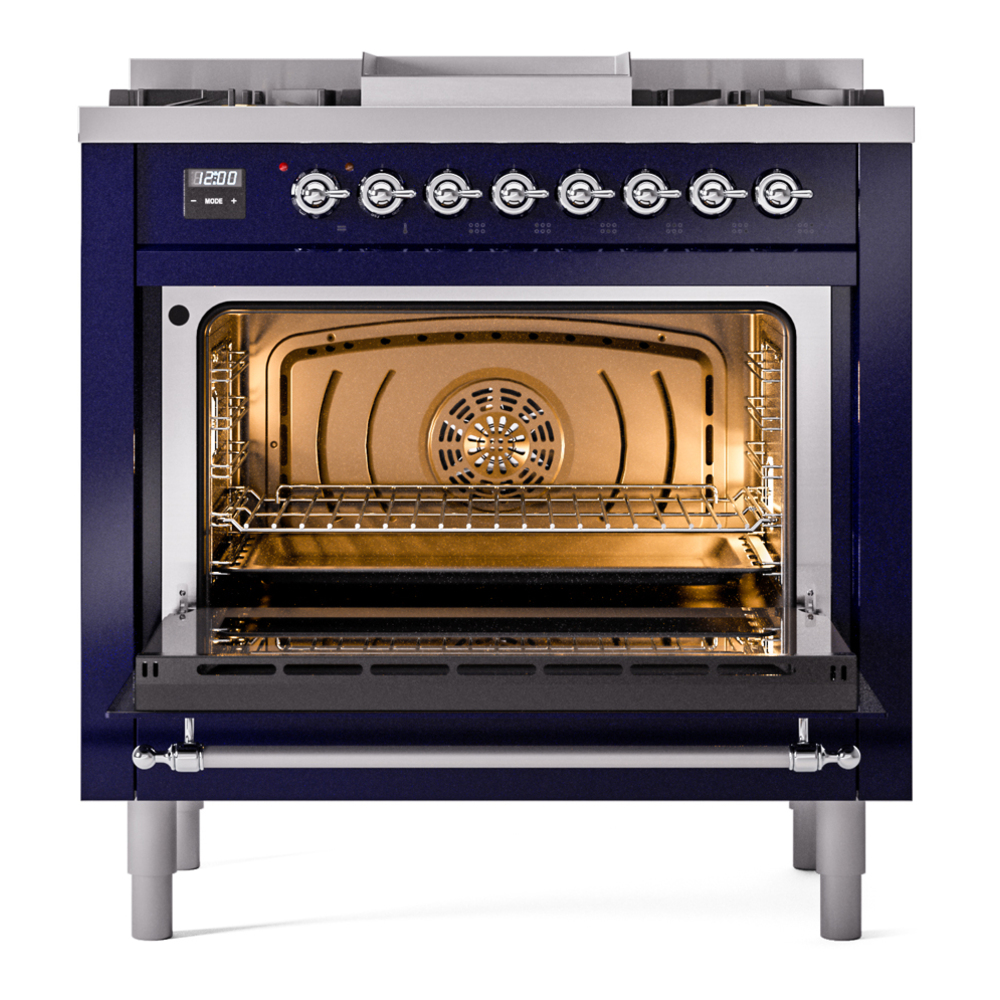 ILVE Nostalgie II 36" UP36FNMPMBC Dual Fuel Range door opened