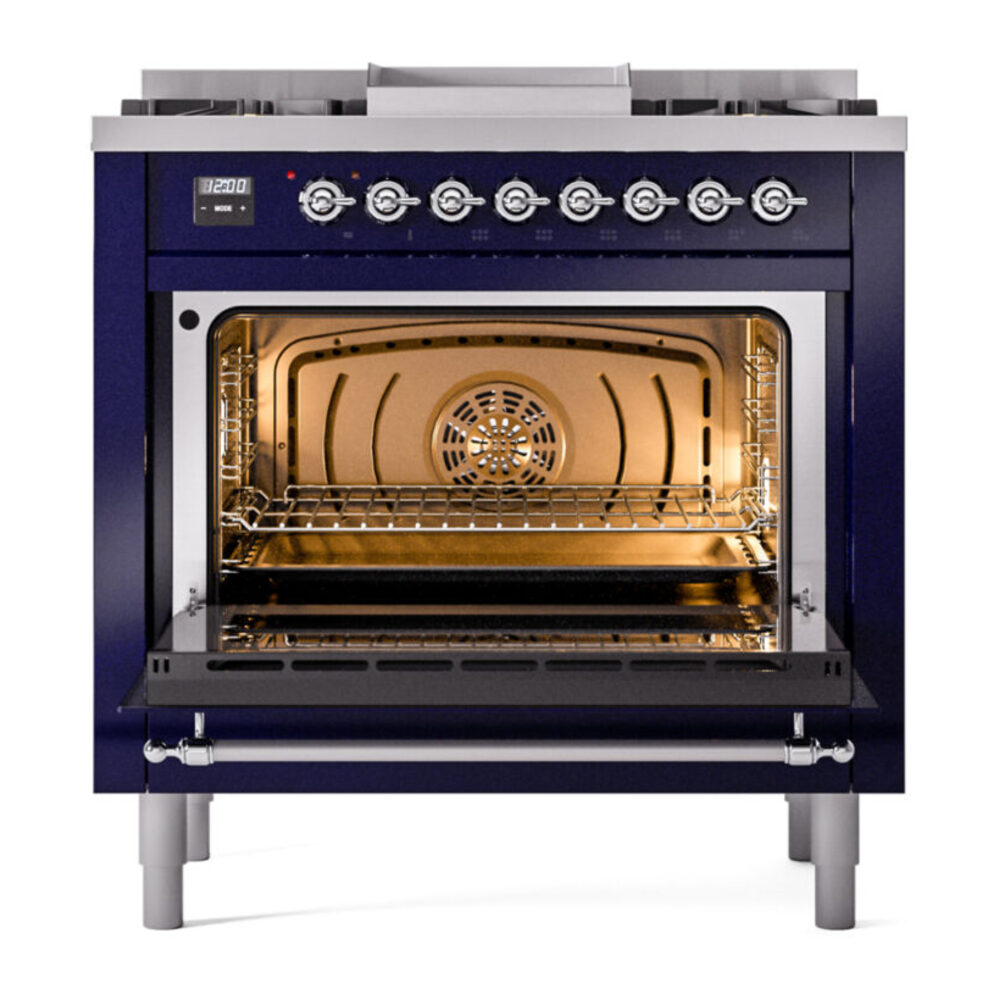 ILVE Nostalgie II 36" UP36FNMPMBC Dual Fuel Range door opened