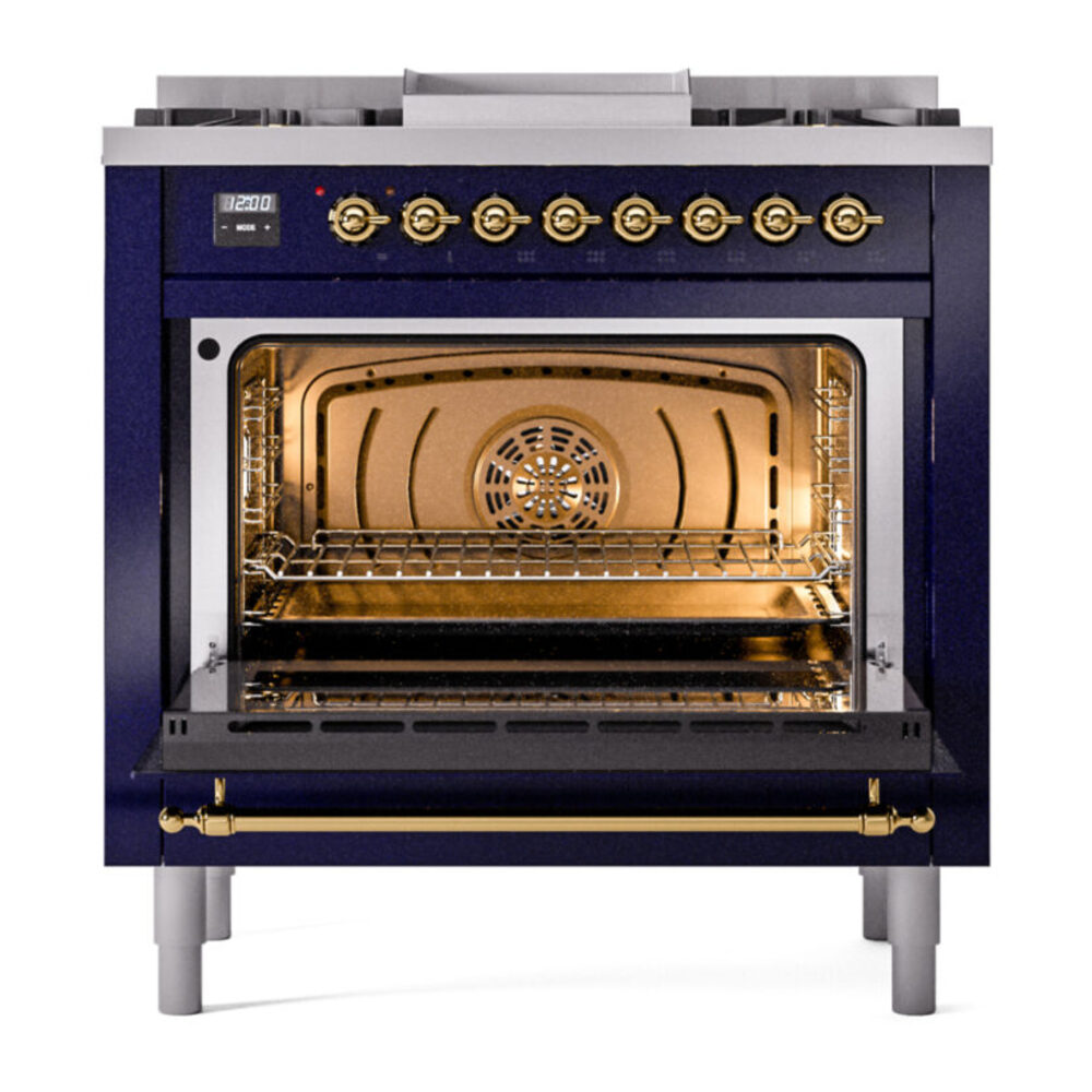 ILVE Nostalgie II 36" UP36FNMPMBG Dual Fuel Range door opened