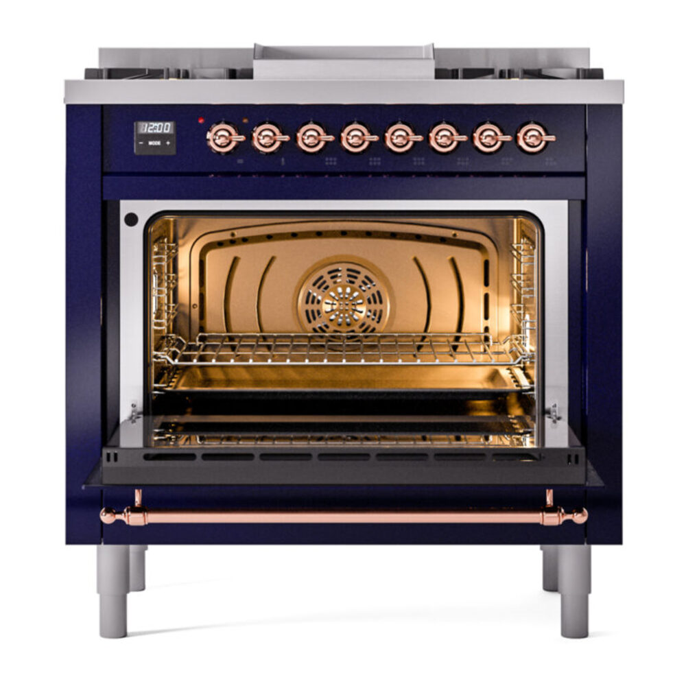 ILVE Nostalgie II 36" UP36FNMPMBP Dual Fuel Range door opened