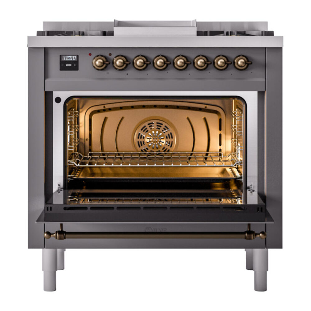 ILVE Nostalgie II 36" UP36FNMPMGB Dual Fuel Range door opened