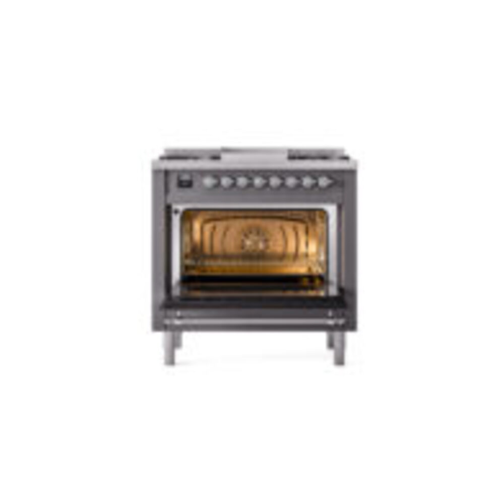 ILVE Nostalgie II 36" UP36FNMPMGCLP Dual Fuel Range door opened