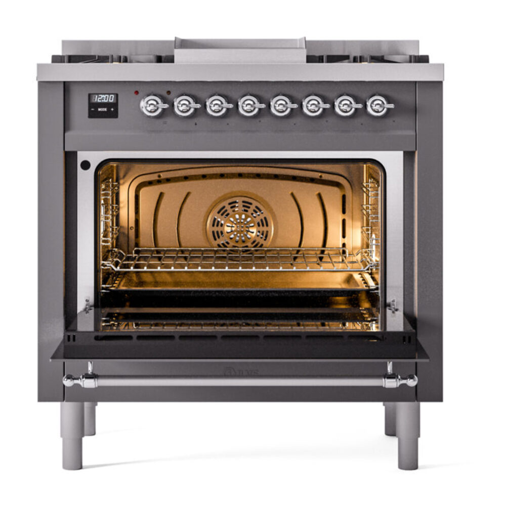 ILVE Nostalgie II 36" UP36FNMPMGCLP Dual Fuel Range door opened