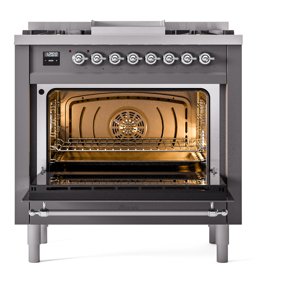 ILVE Nostalgie II 36" UP36FNMPMGC Dual Fuel Range door opened