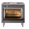 ILVE Nostalgie II 36" UP36FNMPMGGLP Dual Fuel Range door opened