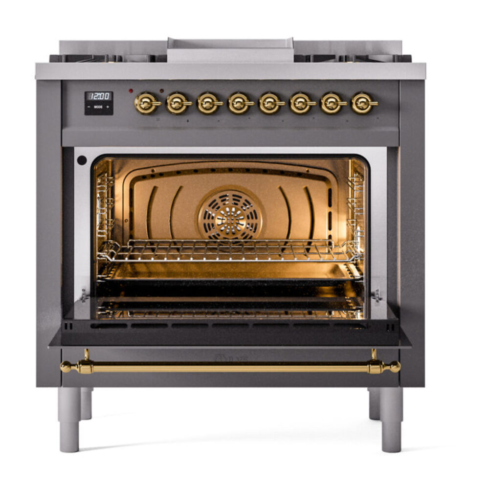 ILVE Nostalgie II 36" UP36FNMPMGG Dual Fuel Range door opened